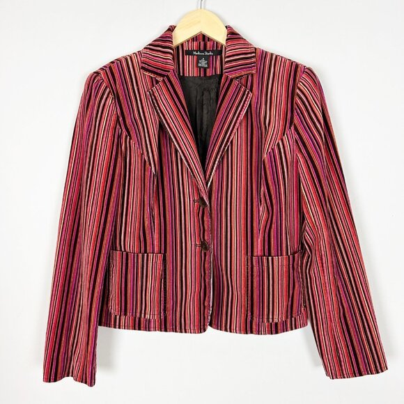 Vintage Y2K Velvet Colorful Striped Blazer Mod Retro Boho Size 6 Women's - Picture 1 of 4